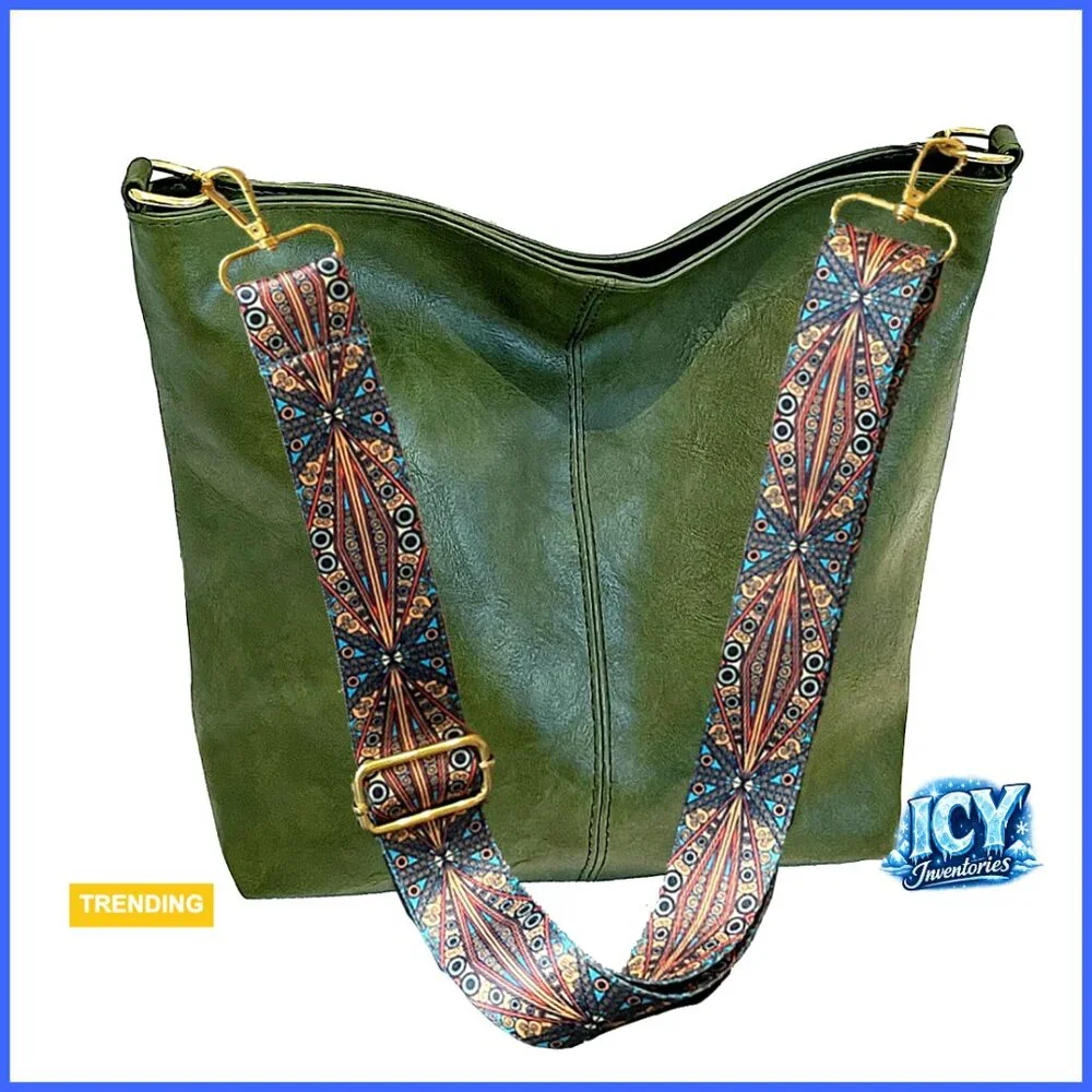 Vegan Leather Hobo Crossbody Bag with Adjustable Guitar Strap